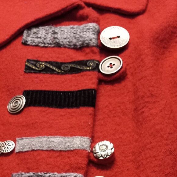 Carson Red Boiled Wool Artisan Multi-Size/Design Buttons Women's Large Jacket - Picture 3 of 14